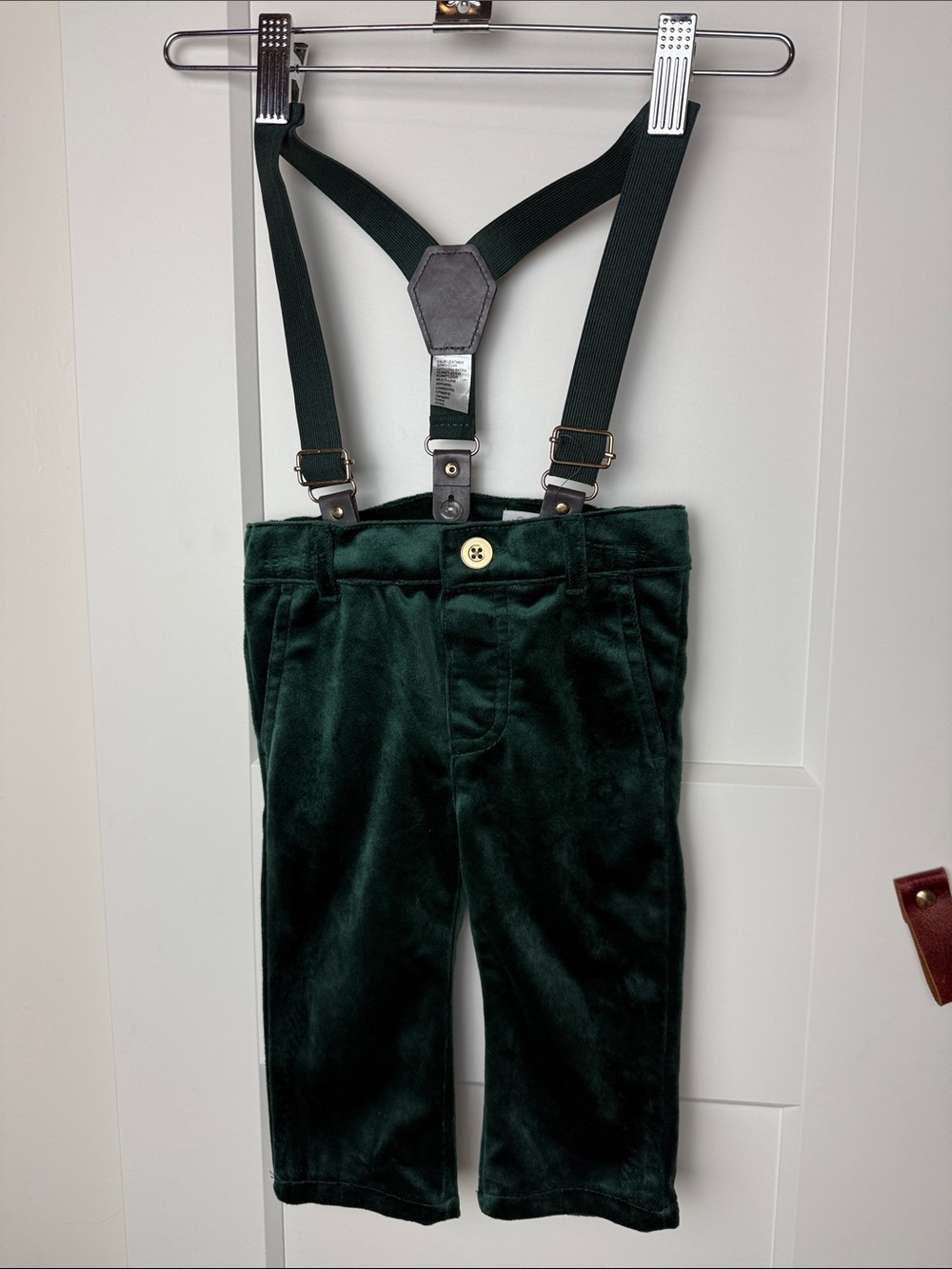 Tommy Bahama Boys green velvet finish suspenders baby 3 - 6 months